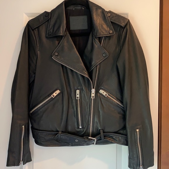 All Saints Jackets & Blazers - All Saints Balfern Belted Leather Moto Jacket. Black. Size US 8.